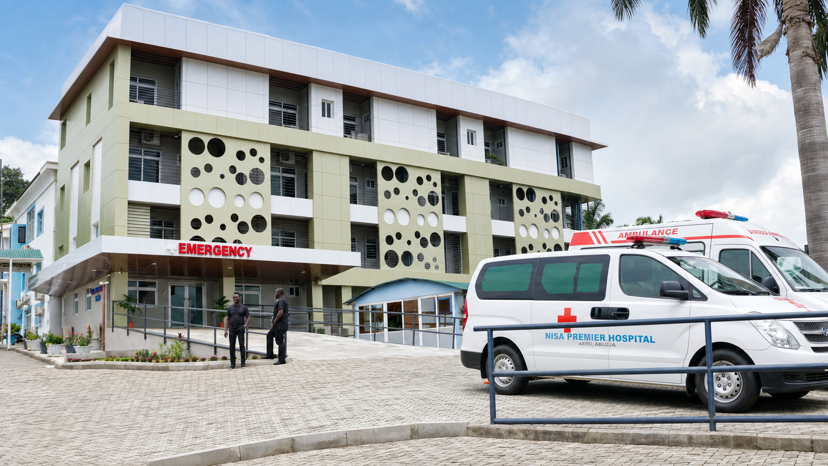 Nisa Premier Hospital ambulance at the emergency entrance